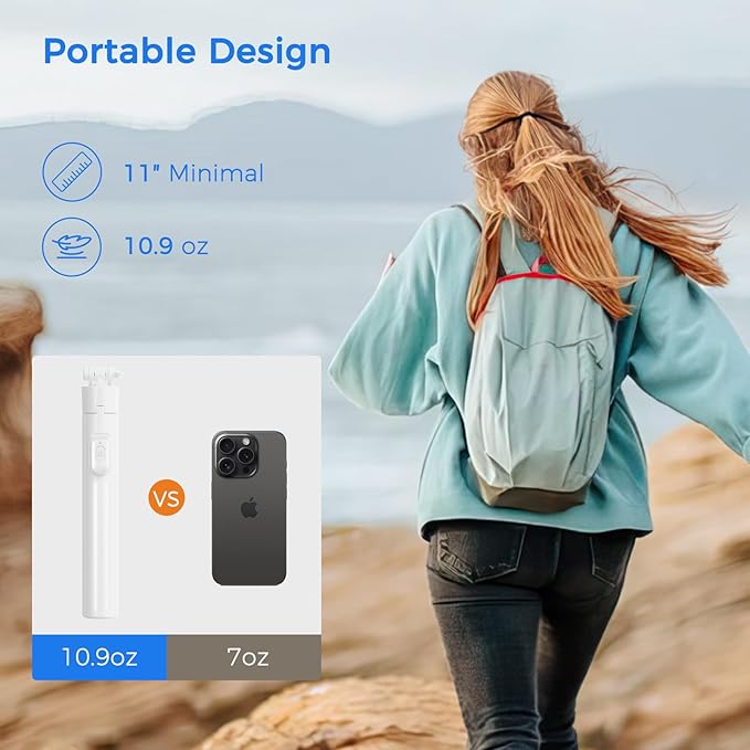 Selfie Stick Travel Tripod for Cell Phone with Remote Control and Phone Holder, Extendable Selfie Stick for iPhone, iPhone Tripod for Video Recording, 63 Inch, White
