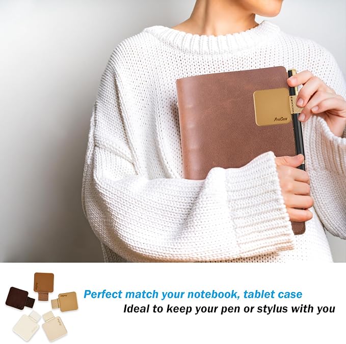 ProCase (5 Pack Pen Loop Holder for Notebooks Journals Planners Tablet Case, Self Adhesive Leather Pencil Holder with Elastic Loop for Pens, Apple Pencil, Stylus Pen -Brown