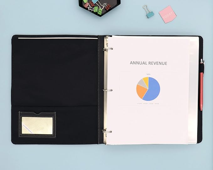 Blue Sky ProView Legacy Black 3 Ring Binder, Letter Size, 1", Textured Faux Leather Cover, Built-in Pockets, Holds 175 Sheets (94029) | Textured Faux Leather Cover, Built-in Pockets, Holds 175 Sheets, For Office and School