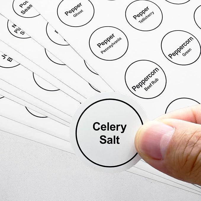 Spice Labels, 432Pcs Spice Labels Stickers 1.4in Waterproof Adhesive Round Preprinted Spice with Blank Label White Tear Resistant Sticker for Kitchen Jars Caps Food Containers Organizers (White)