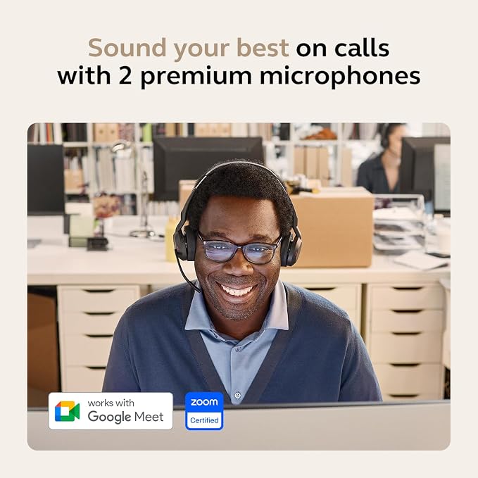 Jabra Evolve2 55 Stereo Wireless Headset - Features AirComfort Technology, Noise-Cancelling Mics & Active Noise Cancellation - Works with UC Platforms Such as Zoom & Google Meet - Black