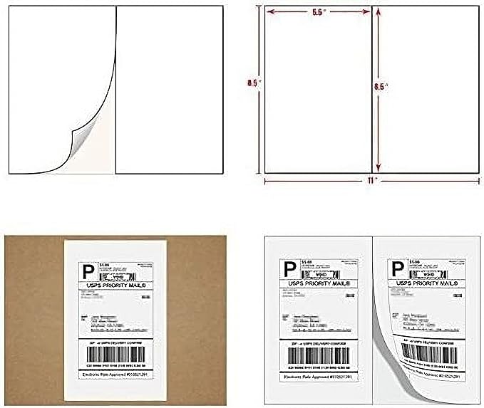 9527 Product 8.5" x 5.5" Half Sheet Self Adhesive Shipping Labels for Laser & Inkjet Printers, Easy to Peel Label, 500 Sheet 8.5 x 11 Address Labels, 2 Labels per Sheet (1000 Labels)