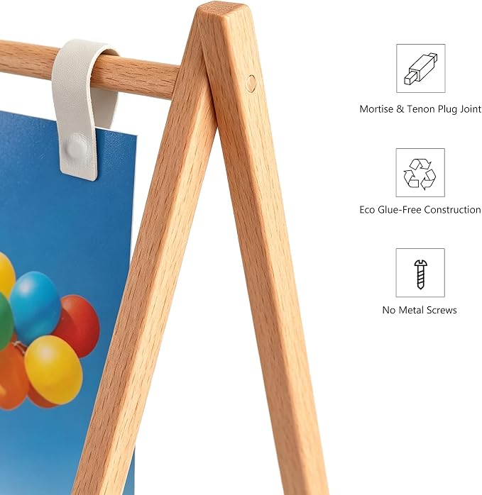 Natural Wood A-Frame Photo Frame set, Freestanding Stand for 4x6 5x7 Photos | Creative Minimalist Wooden Tabletop Photo Holder Set, Picture Stand for Family Photos, Desk, Office, Home & Bedroom Decor