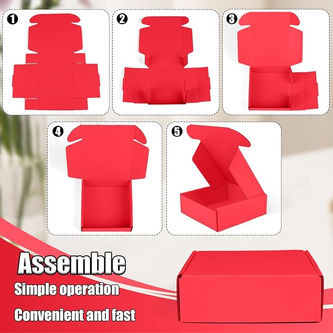 Small Shipping Boxes, 50 Pack Cardboard Box Corrugated Mailer Boxes Small Corrugated Boxes For Shipping Packaging Craft Gifts Giving Products, 6 x 4 x 1.6 Inches (Red)