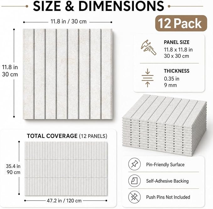 Stripe Felt Bulletin Board Tiles, Cork Board Alternative 48 x 36 in | 0.35 in modular felt wall tiles for notes, photos, schedules, reminders in offices, classrooms, home and office workspaces