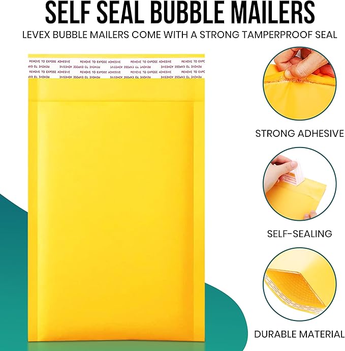 Levex - #000 4" x 8" [10 Pack) Kraft Bubble Mailers, Padded Envelope Mailers, Packing Envelope & Mailing Bags for Shipping