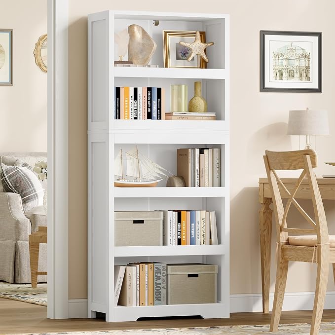 64.2" Bookcase, 5-Tier Open Bookshelves and Bookshelf, Freestanding Display Storage Shelves with Storage Cabinet for Bedroom, Living Room and Office