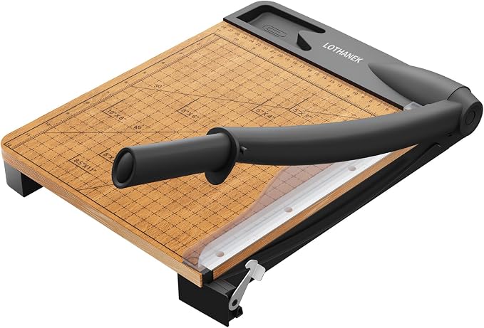 12'' Wood Guillotine Paper Cutter, Heavy Duty Wood Base Paper Trimmer with 16 Sheets Capacity Paper Cutting Board for Classroom, Crafting, Cardstock, Art Projects