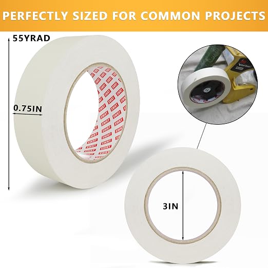 SWRT Masking Tape 0.75 Inch x 55 Yards, 4 Rolls White Tape, General Purpose | Clean Paint Edges; Easy Hand Tear; Writable Surface; Craft & Label Ready; Home, School, Office; 220 Yards Total
