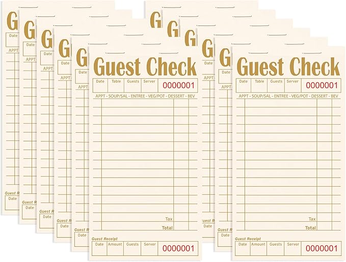 Guest Checks Books for Servers, Server Note Pads, 12 Pack, Natural Color Paper, Waitress Notepad for Restaurants, Waitress Accessories, 600 Sheets, Coffee