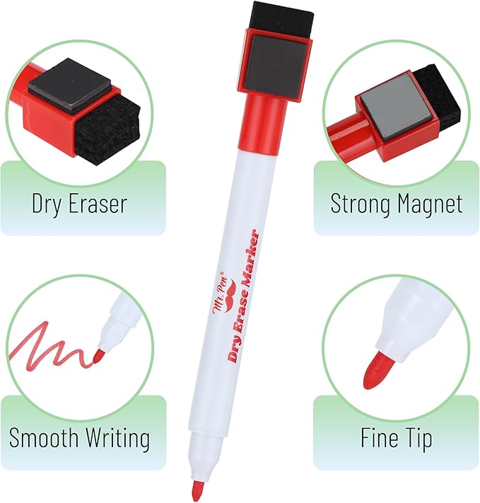 Mr. Pen- Magnetic Dry Erase Markers, 16 Pack with Eraser, Magnet, Fine Tip Dry Erase Pens