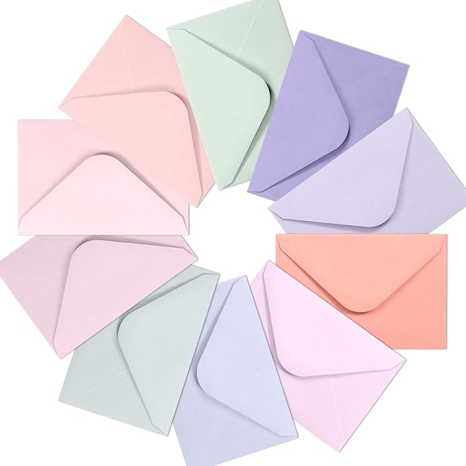 Gift Card Envelopes - 100-Count Mini Envelopes, Paper Business Card Envelopes, Bulk Tiny Envelope Pockets, 10 Pastel Colors, 4 x 2.7 Inches