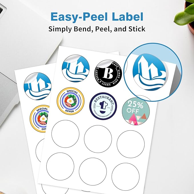 1.5" Circle Labels, Round Printable Stickers to Write On, Sticker Paper for Inkjet Printer, (20 Labels/Sheet), 30 Sheets
