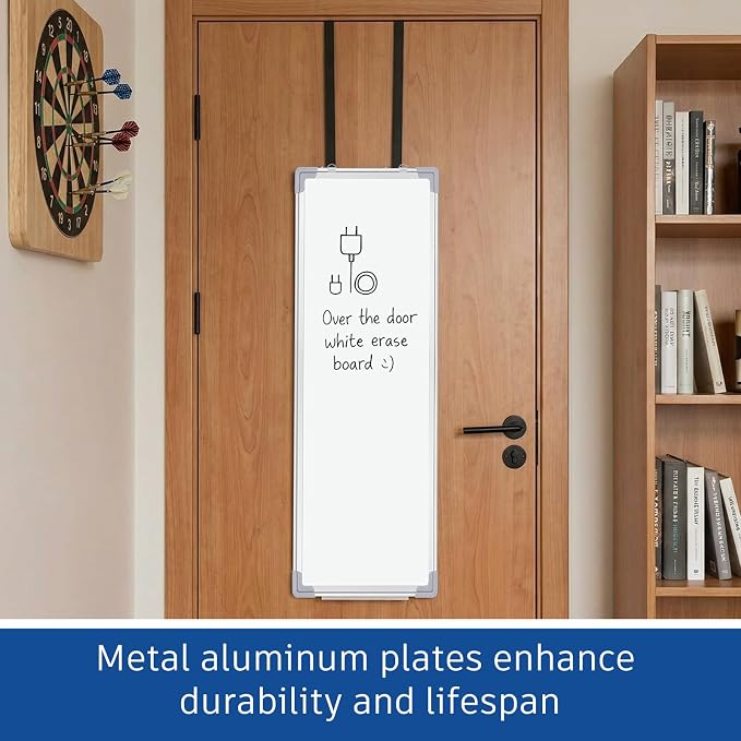 36 x 12 Inch Over the Door Whiteboard Hanging Dry Erase Board for Door 4 Adjustable Heights Aluminum Frame Small White Board for Dorm Home Office Cubicle Wall, Horizontal Vertical Installation