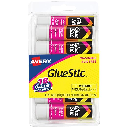 Avery® Glue Stic™ Value Pack, White, Washable, 0.26 oz., 18 Permanent Glue Sticks (98089)