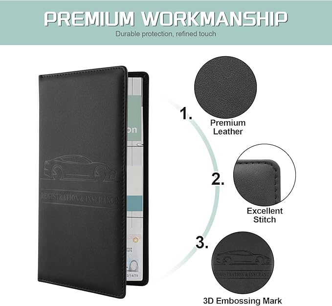 JUSTTOP 1Pack Car Registration and Insurance Holder,Car Document Holder for Cards License with Magnetic Shut,Vehicle Glove Box Car Organizer for Documents, Cards, License(Black)