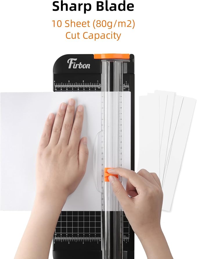 Firbon Paper Cutter Replacement Blades, Refill Blades for A4 A5 Trimmers | 2 Pieces Orange Blade Set | Spring-loaded Safety Design | Compatible for Paper Trimmer Slicer