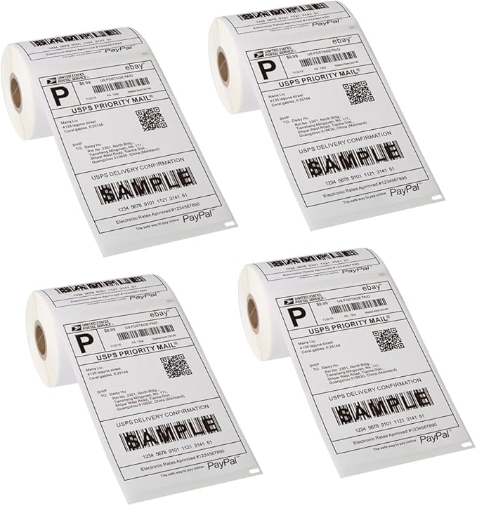 [4 Rolls, 880 Labels] 4" x 6" Postage Shipping Labels Compatible for Dymo 4XL LabelWriter 4x6 Internet Postage Labels, Water Resistant, Strong Adhesive, Perforated