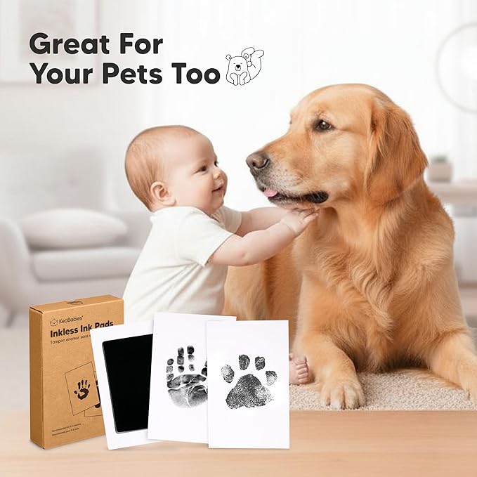 2-Pack Inkless Baby Hand and Footprint Kit - Mess Free Ink Pad for Newborn Keepsake, Dog Nose & Paw Print Kit, Clean Touch Ink Pad for Baby Hand & Footprints, Ideal New Mom Gifts (Jet Black)