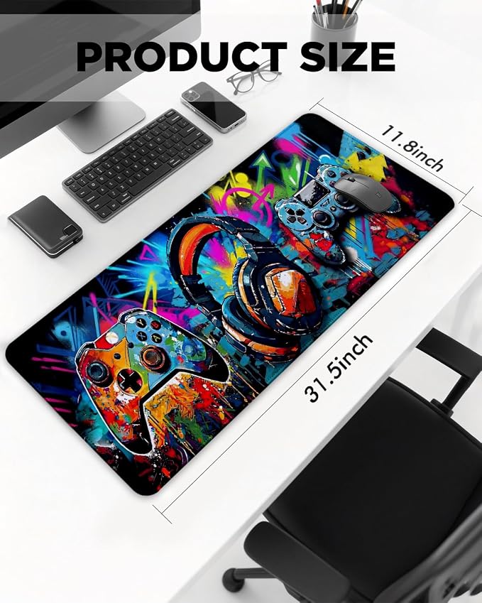 Mouse Pad, Desk Mat, 31.5x11.8in Large Mousepad, Game Console | Desk Pad with Stitched Edge & Rubber Non-Slip Bottom, Gaming Mouse Pad, Extended Mousepad for Home, Office