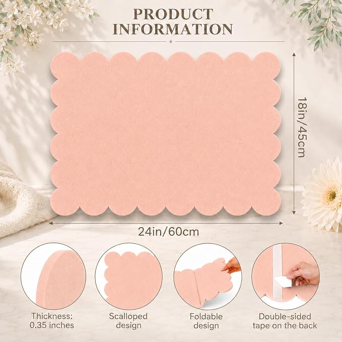 Scalloped Felt Bulletin Board 24 x 18 Inches,Decorative Wall Pin Board | Felt Memo Board for Dorm, College, Bedroom, Photos, Notes, Study Display and Wall Decor with Self Adhesive Backing (Pink)