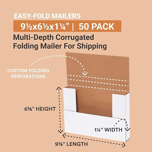 BOX USA Shipping Boxes Small 9.625"L x 6.625"W x 1.25"H 50-Pack - Corrugated Cardboard Box for Moving, Mailing, Packing, Packaging and Storage
