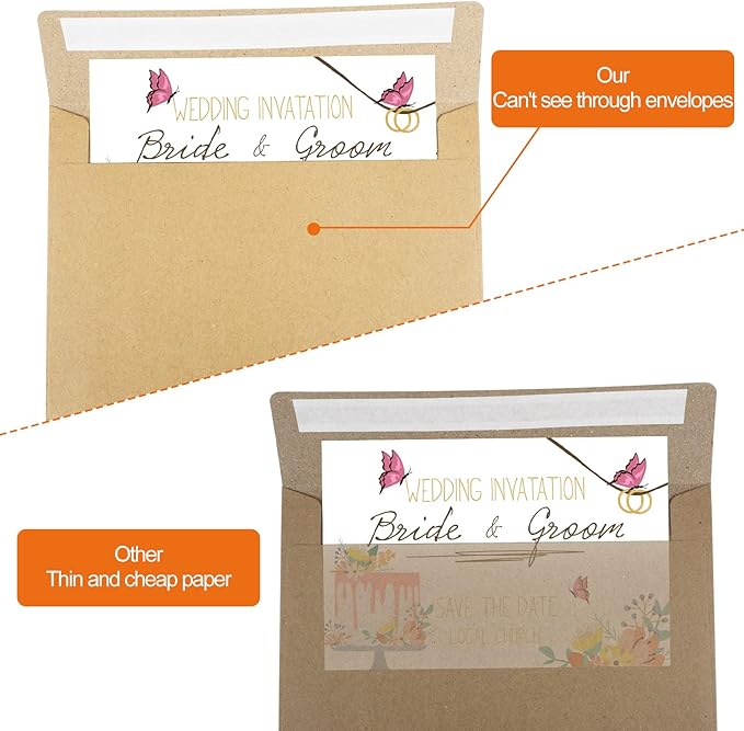 50pcs packed Kraft Envelopes,A4Envelopes, printable invitation envelopes,4x6 envelopes, suitable for weddings, invitations, photos, postcards, greeting cards, mailings