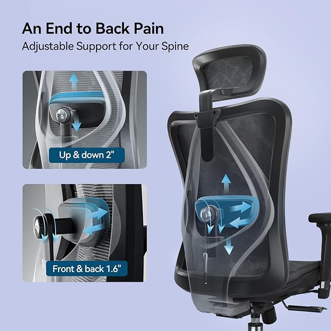 SIHOO M57 Ergonomic Office Chair, Mesh Back Desk Chair with 3D Armrests | Adjustable Headrest & Lumbar Support, Comfortable Computer Chair, Hold 330 LBS, Home Office - Black