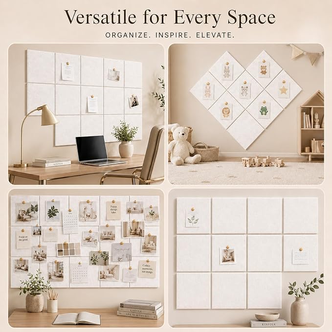 Felt Bulletin Board Tiles, Large Cork Board Alternative,24 x 36 in | 0.35 in modular felt wall tiles for notes, photos, schedules, reminders in offices, classrooms, home and office workspaces