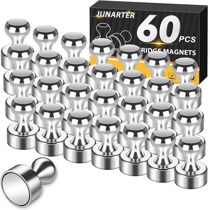 60 Pack Magnetic Push Pins, Silver Strong Fridge Magnets | Whiteboard Magnets, Refrigerator Magnets, Dry Erase Board Magnets for Fridge, Whiteboard, Office, Classroom, Kitchen, Map