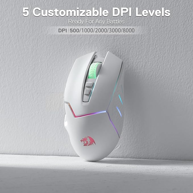 Redragon M690 PRO Wireless Gaming Mouse, 8000 DPI Wired/Wireless Gamer Mouse w/Rapid Fire Key, 8 Macro Buttons, Ergonomic Design for PC/Mac/Laptop, White | Cable-Free 0 Delay, Smooth Precise Tracking, Rapid-Fire Macro Keybinds, Vibing Backlight, Ergono...