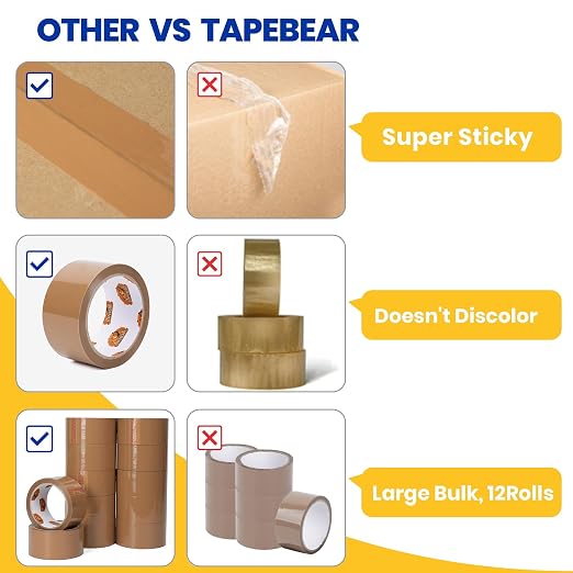 TAPEBEAR Brown Packing Tape 1.88Inch x 55 Yard Packaging Tape Refills | Heavy Duty Moving Tape for Boxes, Secure Sticky Seal Brown Tape for Shipping, Mailing & Storage, 48Rolls