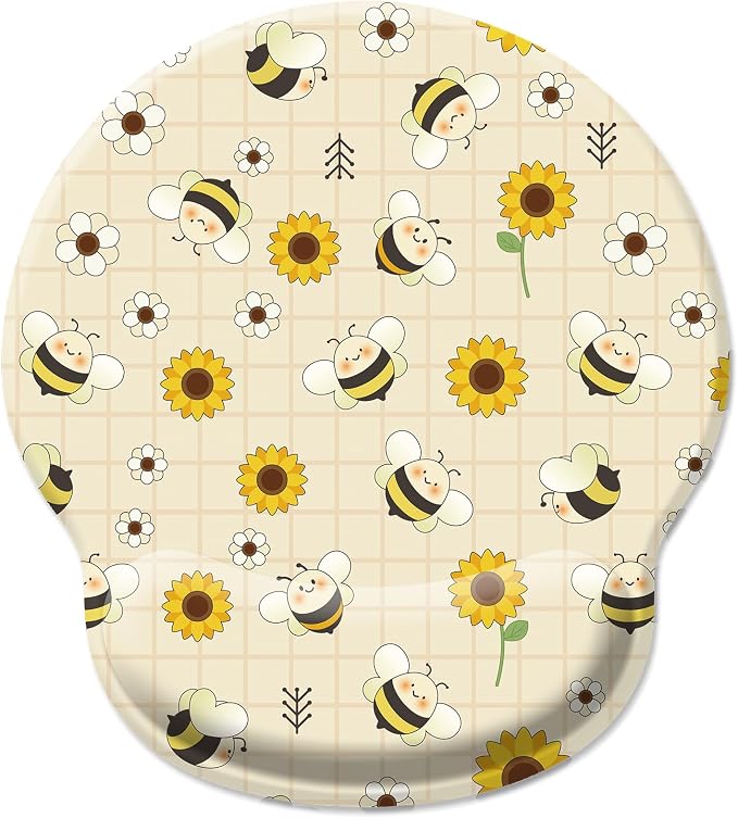 Hancynir Sunflower Bee Ergonomic Mouse Pad with Wrist Support Desk Decor | Cute Mouse Pads Wrist Rest, Comfortable Computer Mousepad, Non-slip PU Base, for Gaming Laptop Work Home Accessories Supplies