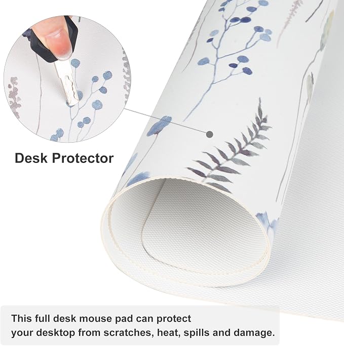 QiyI PU Leather Large Mouse Pad, 31.5" x 11.8", Watercolor Flowers | Desk Décor Accessories, Extended Size, Waterproof & Easy to Clean, Smooth Surface, Non Slip Desk Organization