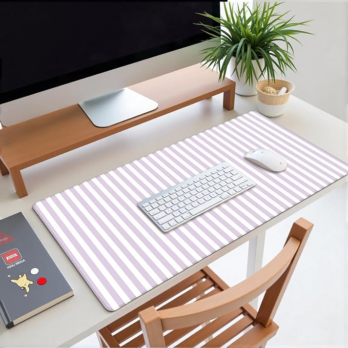 Purple Striped Desk Mat Cute Pastel XXL Large Gaming Mouse Pad Desk Pad Kawaii Cozy Aesthetic Keyboard Laptop Computer Mat Home Office Decor for Women