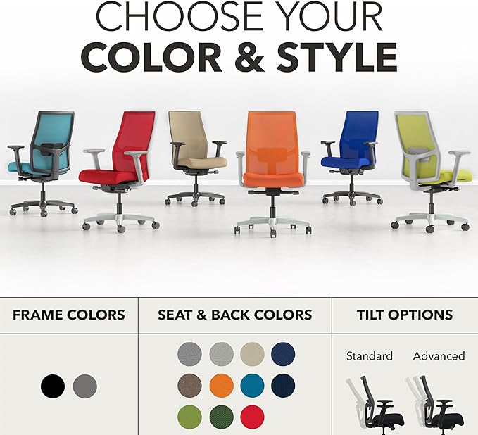 HON Ignition 2.0 Ergonomic Office Chair, Lumbar Support, Quicksand | Ergonomic office desk chair with lumbar support, adjustable arms, office decor, workstation comfort for focused productivity
