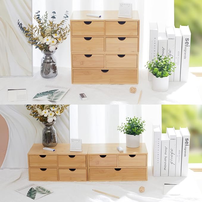 Bamboo Desk Organizer With Drawers Countertop Drawers Counter Storage Box Corner Desk Organizer for Home Office No Assembly Required (3 Drawers)