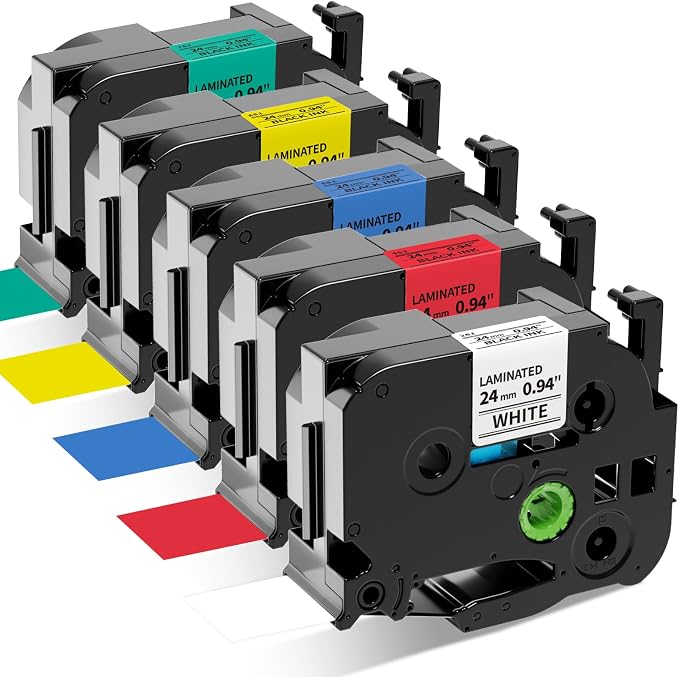 Labelife TZe Label Tape 24mm .94 Compatible with Brother P Touch 1 Inch | TZ Tape 24mm 0.94 Laminated TZe-251 451 551 651 751 for Ptouch PT-D600 D610BT PT-P710BT P750W P910BT, 5-Pack Multi-Color