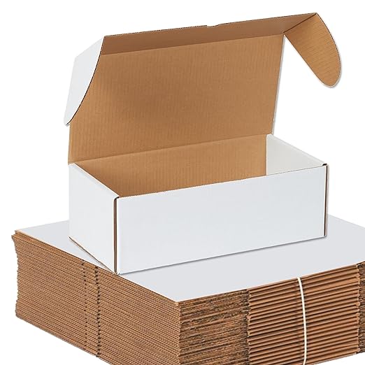 BOX USA 14" Deluxe Shipping Boxes, 14 1/2"L x 7 1/2"W x 5"H, 25-Pack - White Box Mailers for Packaging, Storage, Gifts or Bulk Business Orders