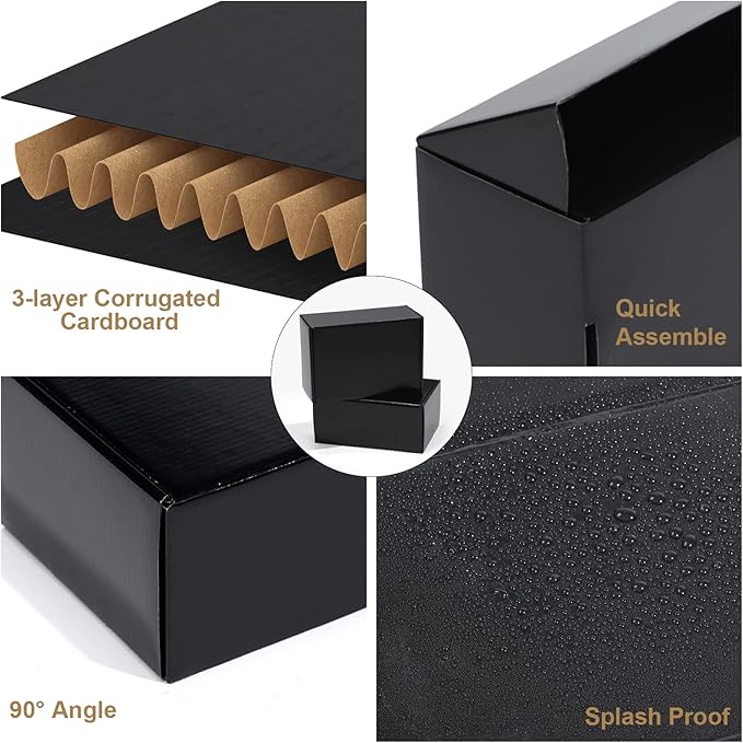 ZBEIVAN 9x6x4 Black Small Shipping Boxes, 20 Packs Corrugated Cardboard Mailer Boxes for Packaging Small Business Mailing Gifts Wrap Boxes with Lids
