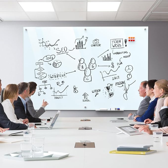 MaxGear 72" x 48" Glass Whiteboard Wall Mounted for Office Home Classroom | Magnetic Glass Dry Erase Board, Tempered Glass, Steel Backed, Non-Porous Surface, Frameless Design, Hardware Included