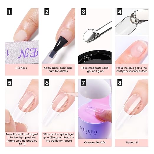 Gellen Solid Nail Glue Gel for False Nail Tips, Huge Capacity 15g Press on Solid Acrylic Nail Glue Gel for Salon Art DIY at Home, Need UV Light Cured