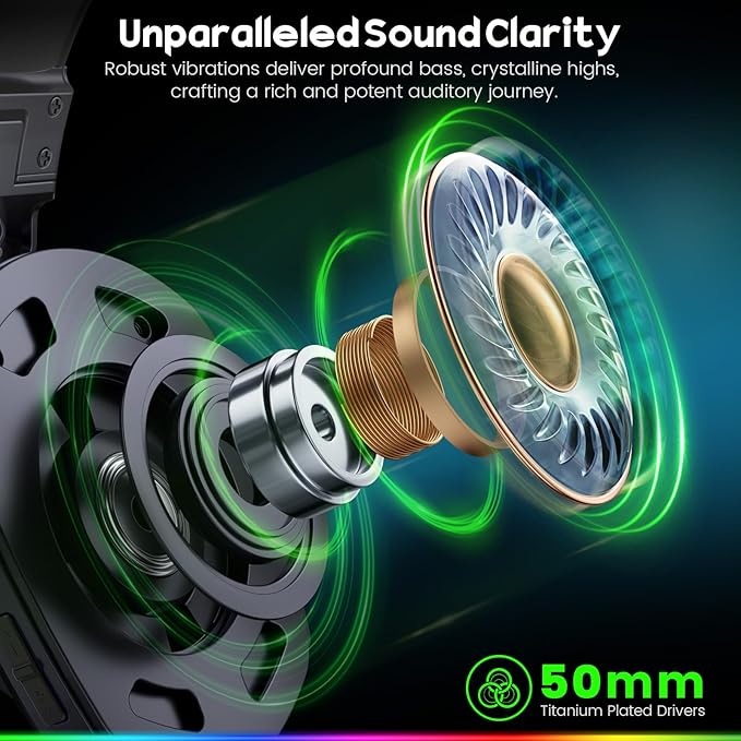 Wireless Gaming Headset for PS5, PS4, PC, Laptop, Mac & Switch, Dual Low-Latency 2.4GHz USB/Type-C, Bluetooth Gaming Headphones with ENC Mic for Gamecube, 3D Stereo,Colorful Light, 50H Power