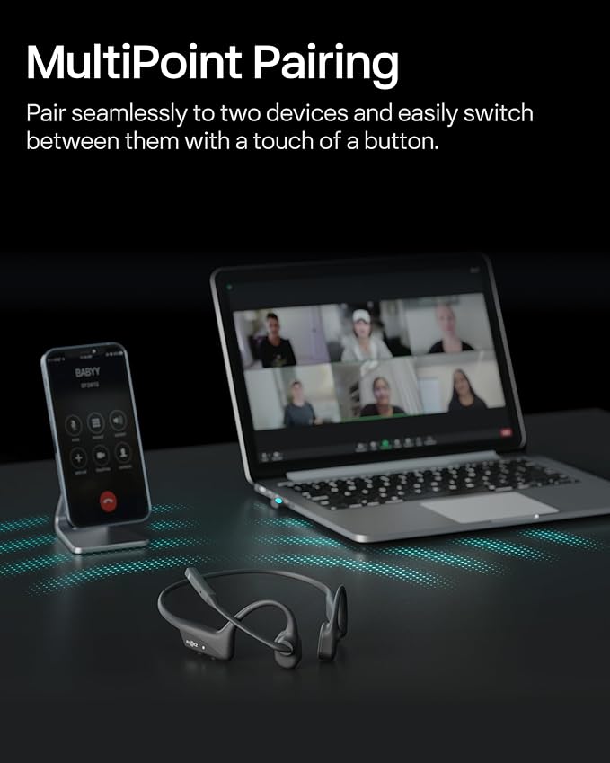 SHOKZ OpenComm2 UC 2025 Upgrade - Open-Ear Wireless Computer Headset with Boom Mic, Bone Conduction Bluetooth Stereo Headphones, USB-C Dongle Compatible with PC and Mac, Zoom Certified - C120 UC