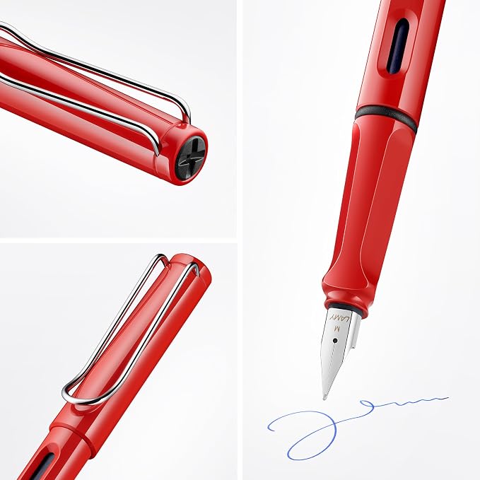 LAMY safari red - Fountain Pen with ergonomic grip & polished steel nib in size EF - ideal for any Writing & Calligraphy - including LAMY T 10 blue cartridge - Right-Handed