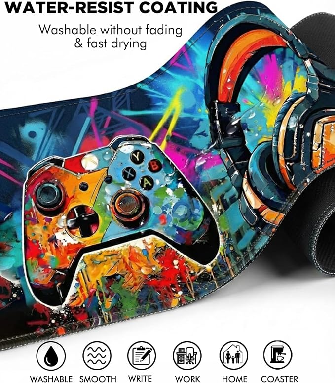 Mouse Pad, Desk Mat, 31.5x11.8in Large Mousepad, Game Console | Desk Pad with Stitched Edge & Rubber Non-Slip Bottom, Gaming Mouse Pad, Extended Mousepad for Home, Office