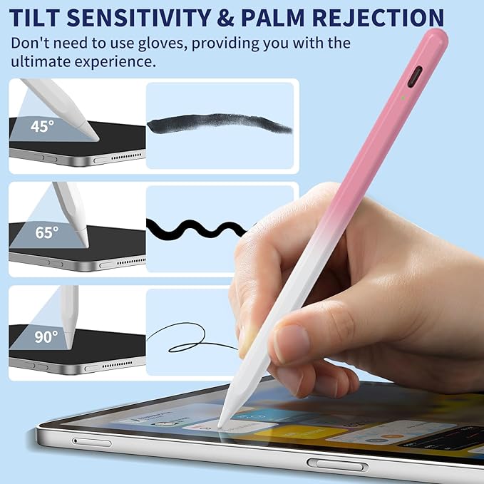 iPad Pencil for 9th & 10th Generation, Fast Charge Stylus Pen for Palm Rejection and Tilt Sensitivity, Compatible with iPad Pro 11/12.9in, Mini 5/6, iPad 6/7/8/9/10, Air 3/4/5 (W/PK)