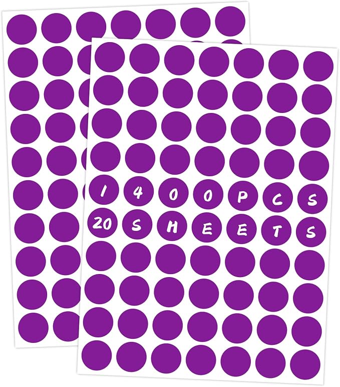1400 PCS Purple Circle Dot Stickers 3/4" Round Coding Label | Used for manual labor in kindergartens, garage yard price sales, organizing activity color groups,marking spice bottles