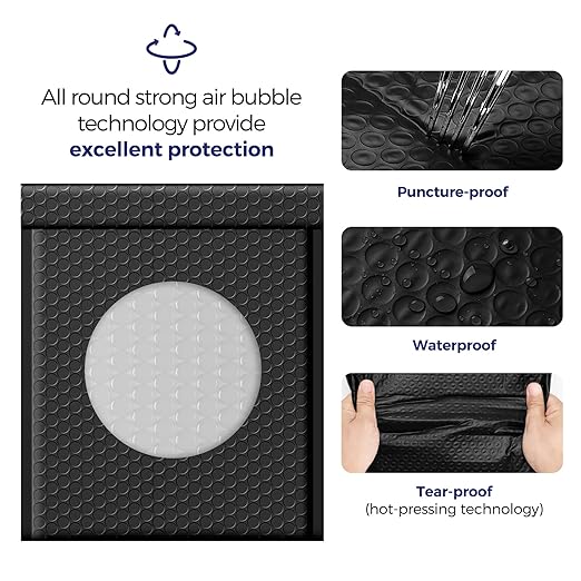 Fuxury 250Pack Black Bubble Mailers 8.5x12" Medium Opaque Bubble Envelopes Strong Adhesion Padded Mailer Thick Padded Envelopes Mailers for Small Business Mailing Books Clothes Makeup Supplies
