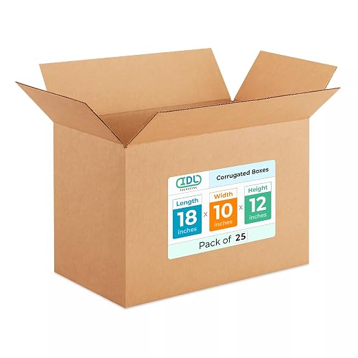 Medium Shipping & Moving Boxes 18"L x 10"W x 12"H (25-Pack) - Extra Strength 200 lb vs Regular - Corrugated Moving Boxes, Made in USA - Heavy Duty Box for Packaging by IDL Packaging | Extra Strength 200 lb vs Regular - Corrugated Moving Boxes - Heavy D...